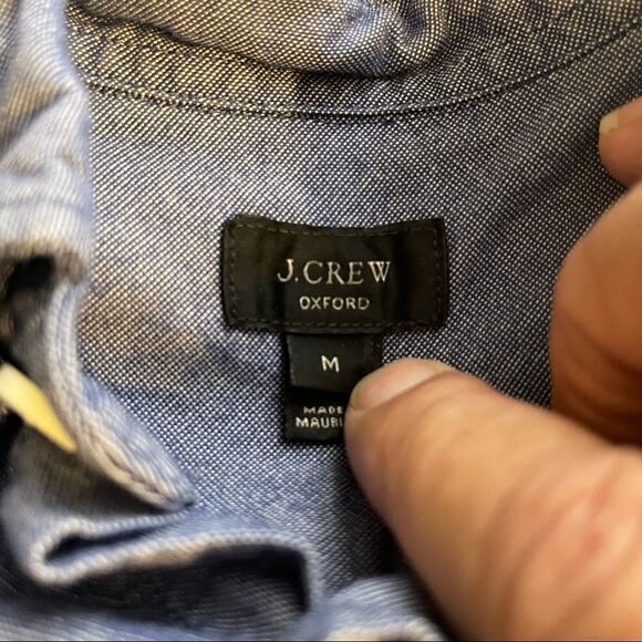 Medium J Crew Navy-Blue Striped Oxford SS Shirt - Picture 2 of 5